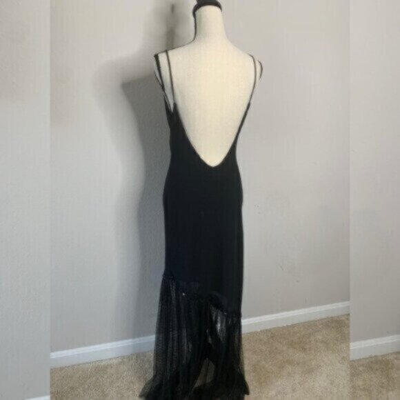 Dave & Johnny Vintage Black Plunging V-Back and Sheer Mesh Formal Maxi Dress - Picture 5 of 11